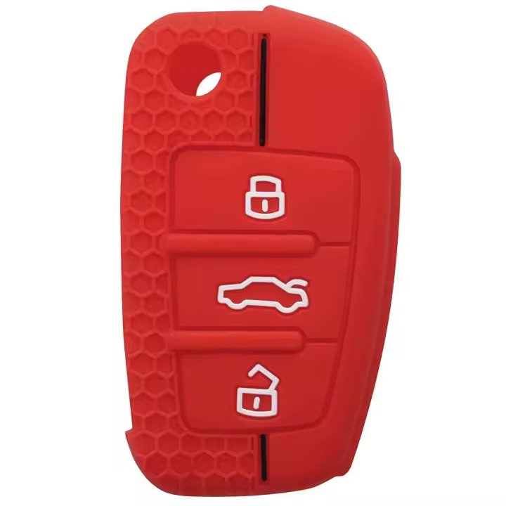 AUTOZOCO Funda Silicona Mando Llave del Coche 3 Botones, Protector Carcasa Llave Coche, Compatible con Audi A1 / A3 S3 / A4 S4 RS4 / A6 S6 RS6 / Q3 / Q5 / Q7 / TT TTS / R8 - Seat: Exeo 3R, Rojo - 1