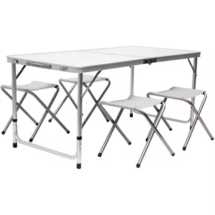 Mesa para Acampada 120x60x70cm Incl 4 Taburetes Plegable portátil como si Fuera un maletín Altura Regulable para pícnic Camping Gris Claro - 1