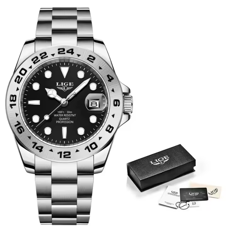 Reloj De Pulsera Deportivo Para Hombre LIGE Marca Top Militar Lujo Acero Inoxidable Resistente Al Agua Cuarzo Reloj Masculino Con Manos Luminosas Y Marcadores Arábigos - 1