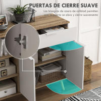 HOMCOM Aparador de Salón Moderno Aparador de Cocina con 1 Cajón 2 Puertas de Cierre Suave y Estantes Ajustables para Comedor Pasillo Dormitorio 95x35x85 cm Blanco y Natural - details 4