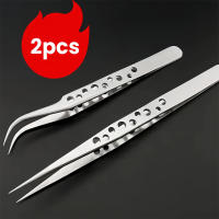 Juego De 2 Pinzas Precision Acero Inoxidable Antiestática Para Electrónica Herramientas Manuales Curvas Y Rectas Para Reparación De Teléfonos Móviles - details 1