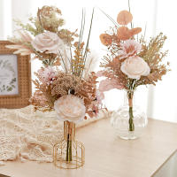 Arreglo De Flores Artificiales Peonía Y Pampas En Champaña Gran Rosas Falsas Para Decoración De Hogar Mesa Centro De Mesa Decoraciones De Boda DIY - details 2