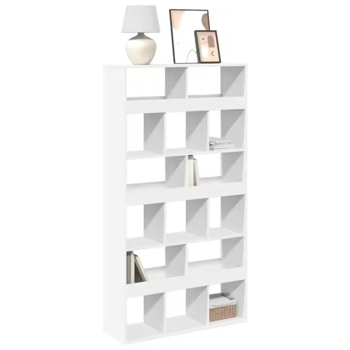 vidaXL Estantería de madera de ingeniería blanca 100x33x187,5 cm en color Blanco/Roble Sonoma/Gris sonoma y más | almacenamiento funcional diseño moderno para baño dormitorio sala - 1