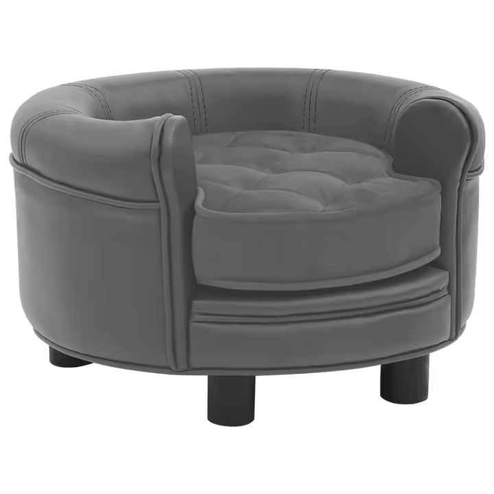 vidaXL Sofá para perros felpa y cuero sintético gris 48x48x32 cm - 1