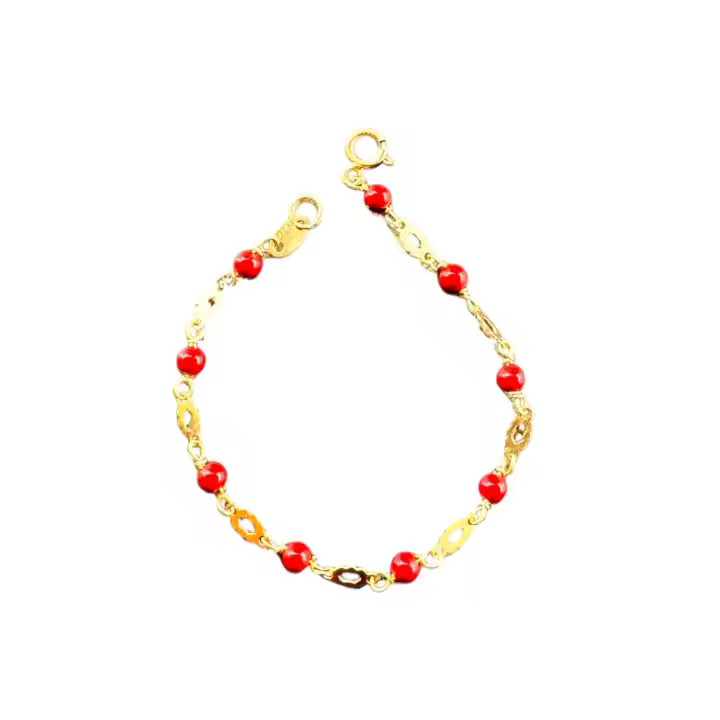 Pulsera Bebe con coralinas redondas Oro 18 Kilates ( 750 m/m ) con Certificado de calidad - 1