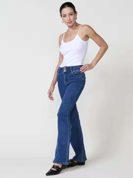 Koroshi Pantalón Jeans Boot Cut Push Up Mujer Tiro Medio – Koroshi Azul Medio - 1