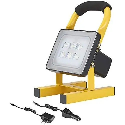 Foco para obra, reflector LED de 10 W, reflector LED recargable de 1000 lúmenes, luz blanca fría de 6000 K, iluminación IP65 para obra, lámpara portátil para reparaciones de bricolaje, camping, pesca [Clase energética A++] - 1