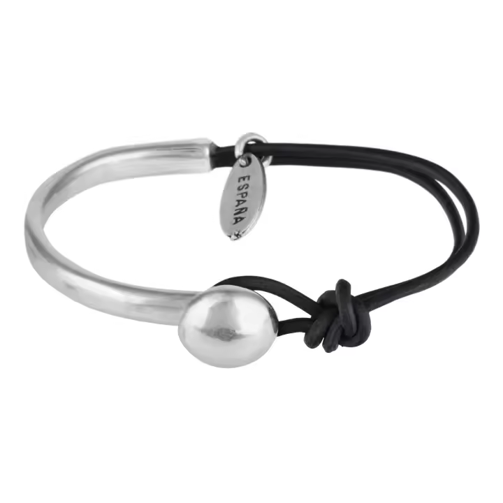 Pulsera Gloria Mago de Plata y Cuero Negra - 1