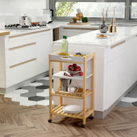 HOMCOM Carrito de Cocina Carrito de Servicio Doméstico de 4 Niveles con Una Bandeja Extraíble Estante Ruedas Universales 40x30x76 cm Blanco Madera - details 1