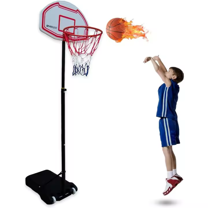DEVESSPORT Canasta Baloncesto Regulable 165-210 cm | Canasta Baloncesto Niños y Adultos para Exterior | Canasta Ajustable con Base Estable y Aro con Red - 1