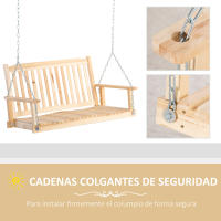Outsunny Banco Columpio de Madera de 2 Plazas Banco Balancín Colgante con Reposabrazos Cadenas Ajustables y Diseño Listones Carga 200 kg para Jardín Terraza Balcón 117x69x60 cm Natural - details 4