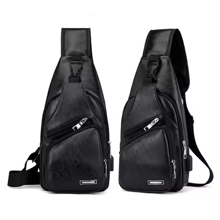 Bolsa De Pecho Multifuncional Para Hombre 1 Pieza Con Agujero Para Auriculares Y USB Cierre De Cremallera Material PU Suave - 1