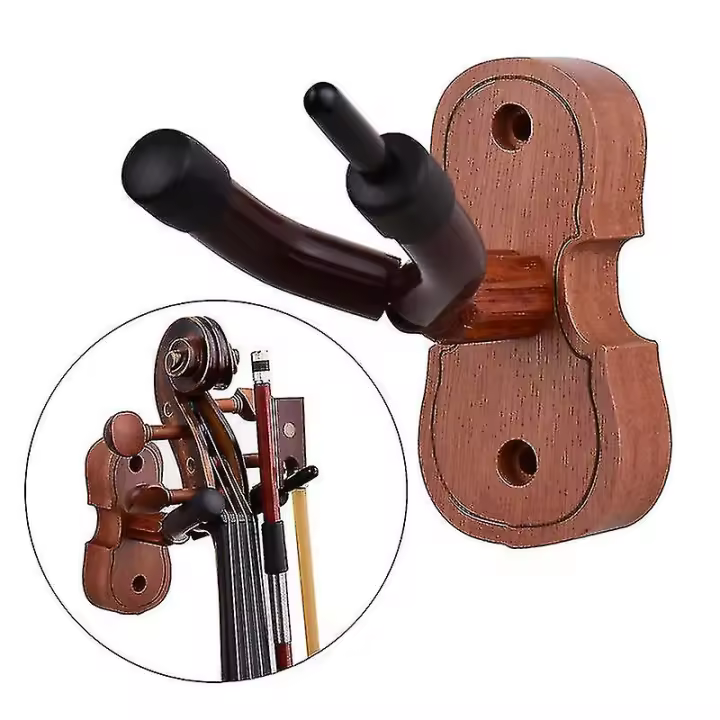 Gancho para colgar violín de madera de caoba con soporte para arco, para uso en pared en casa y en estudio. - 1