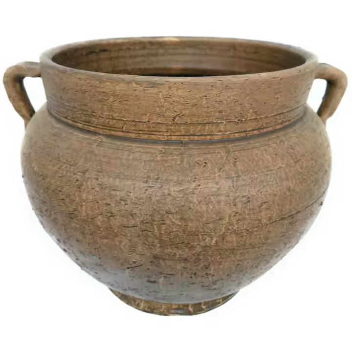 Maceta artesanal de barro rustica coco dos asas exterior e interior 30 x 22 cm - 1