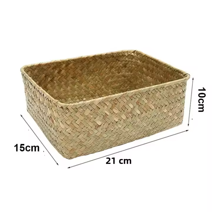 Cesta De Almacenamiento De Paja Tejida a Mano En Seagrass Caja De Frutas Para Picnic Caja De Almacenamiento De Cosméticos Decoración Del Hogar - 1