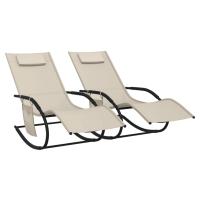 vidaXL Tumbona mecedora 2 unidades de acero y textilene Negro, Gris, Crema Sillas de Exterior Ideal para jardín, playa, piscina, terraza Tumbona Piscina Tumbonas Playa Tumbonas Jardín Exterior - details 0