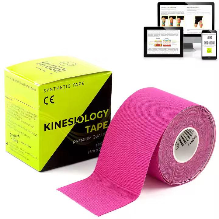 KALAHARI 1 X Rollo Cinta Kinesiologica Profesional más E-Book Manual Aplicación en Español - Synthetic Kinesiology Tape para una mejor adhesión y Resistencia al Agua y al Sudor - (5cm x 5m) PINK - 1