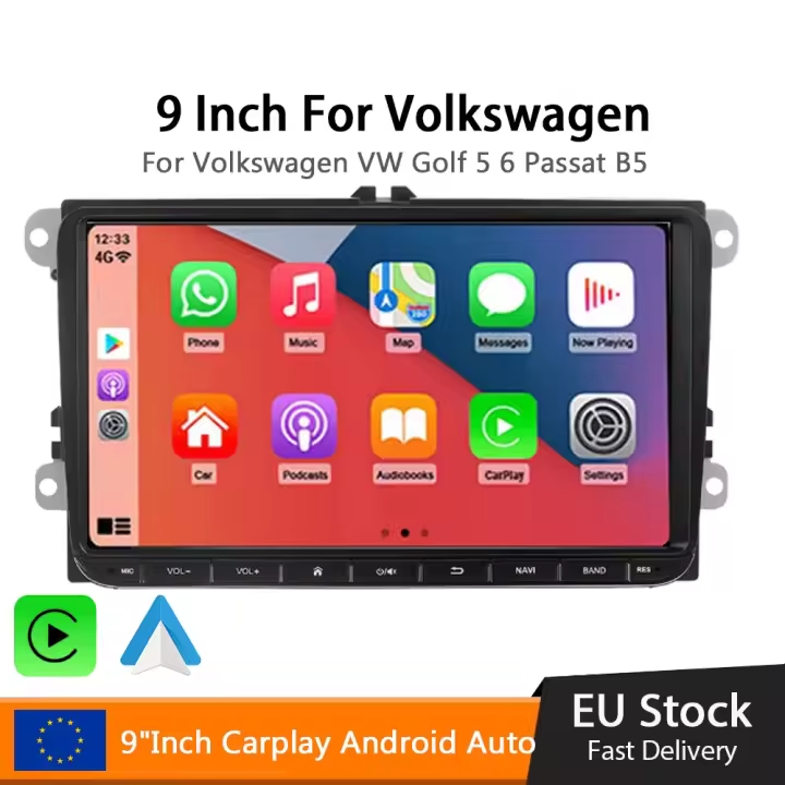 Radio para coche de 9 pulgadas, Android 12, para VW Passat 6 7 CC Polo GOLF 5 6, navegación GPS, Bluetooth, WiFi, Carplay, radio FM, unidad principal con pantalla dividida, con cámara - 1