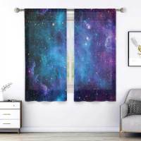 Cortinas Modernas De Galaxia Cósmica 3D Para Sala De Estar Dormitorio Estudio Decoración Cocina 2 Paneles Con Impresión De Estrellas - details 3
