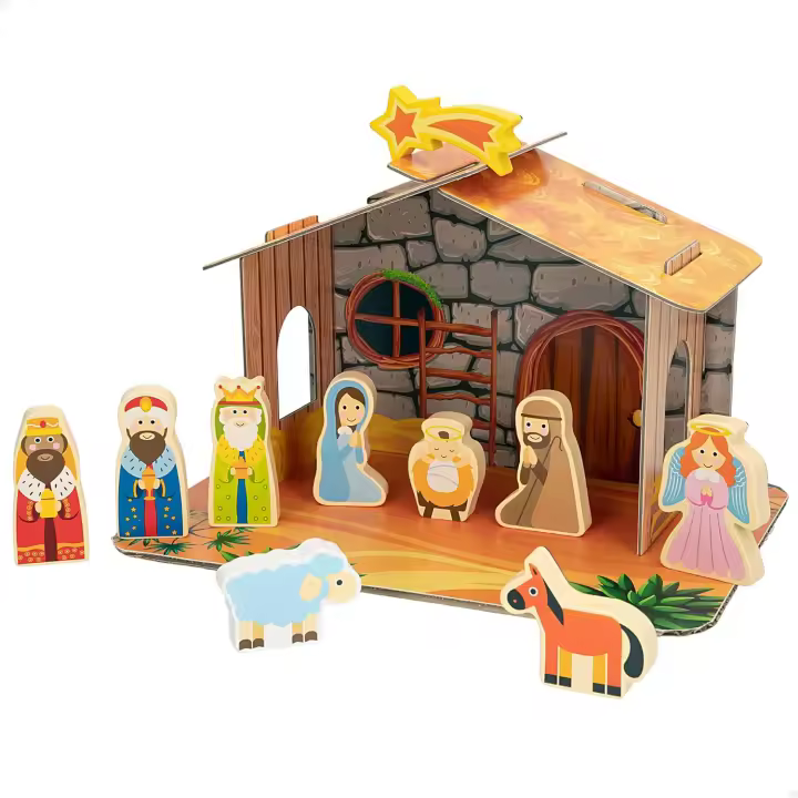 WOOMAX - Belén de Madera Infantil magnético 2 en 1, Piezas magnéticas para Nevera, Fácil Montaje, Nacimiento Navidad, Pesebre, Reyes Magos, para niños +3 años, Decoración navideña (COLORBABY 47693) - 1