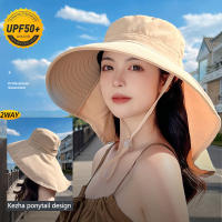 Sombrero De Bolso Para Mujer Verano Protección Solar Transpirable Con Pañuelo Capa De Piel Ligera Para Playa Viajes - details 0