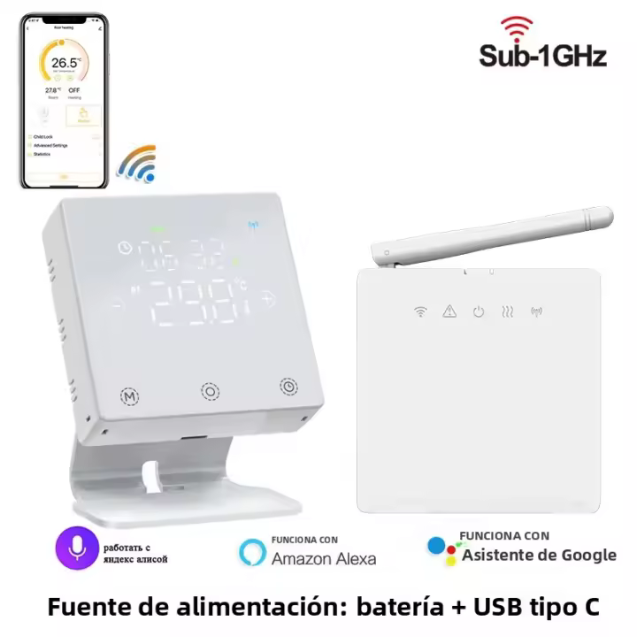 Termostato Inteligente WiFi Inalámbrico Para Calefacción De Agua De Estufa De Gas Controlador De Temperatura Inteligente USB RF Compatible Con Alice Alexa Google Home Tuya Battrery - 1