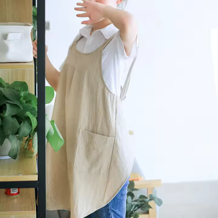 Delantal De Algodón Y Lino Para Hombres Y Mujeres Resistente a La Mancha Para Cocina Tienda De Té Y Café Florista Sin Mangas Estilo Sencillo - 1