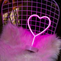 1pc Luz De Noche En Forma De Corazón LED Neón Rosa Con Base Potenciada Para Decoración De Habitación Y Fiestas - details 1