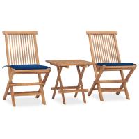 vidaXL Set comedor de jardín plegable 3 piezas madera de teca cojines en color Estampados cuadros grises/Antracita/Azul real y más | acolchados duraderos para sofás de jardín terraza exterior - details 2