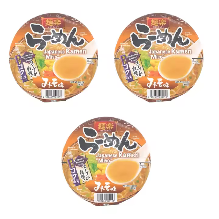 MENRAKU HIKARI Ramen cup, Fideos instantaneos con sopa,sabor de salsa soja, miso y tonkotsu - 1