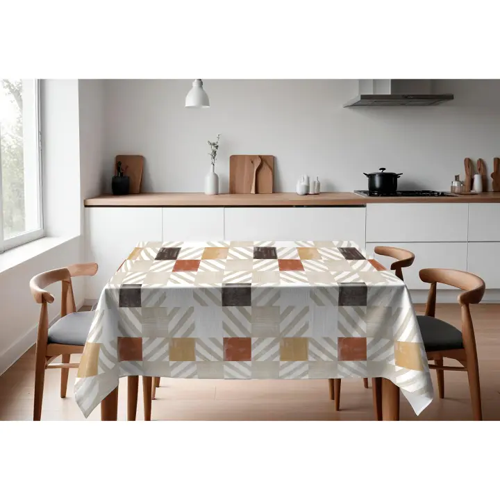 Mantel HuleHule Tex Impermeable Resistente a Manchas PVC  Estampado de cuadros de colores - Jessica Taupe - 1