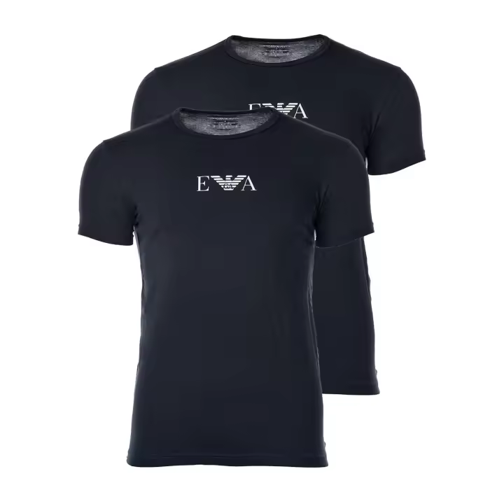 EMPORIO ARMANI Camiseta de Hombre - Cuello Redondo, Media Manga, Algodón Elástico, Paquete de 2 - 1