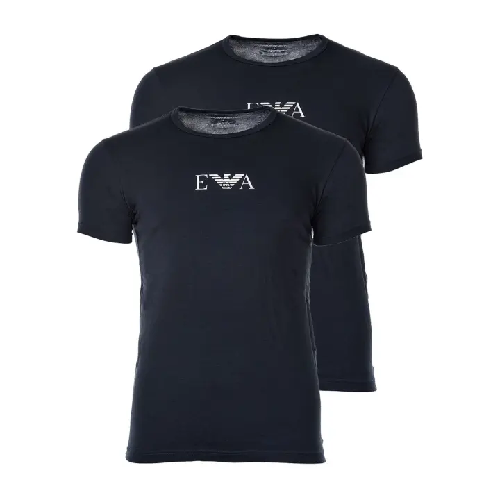 EMPORIO ARMANI Camiseta de Hombre - Cuello Redondo, Media Manga, Algodón Elástico, Paquete de 2 - 1
