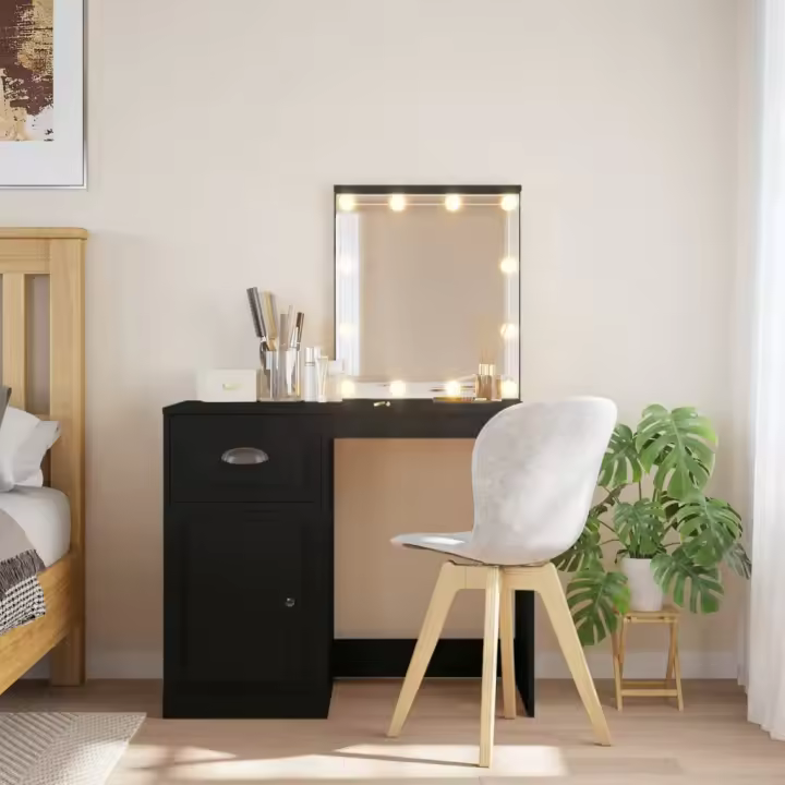 vidaXL Tocador con luces LED negro 90x42x132,5 cm - 1