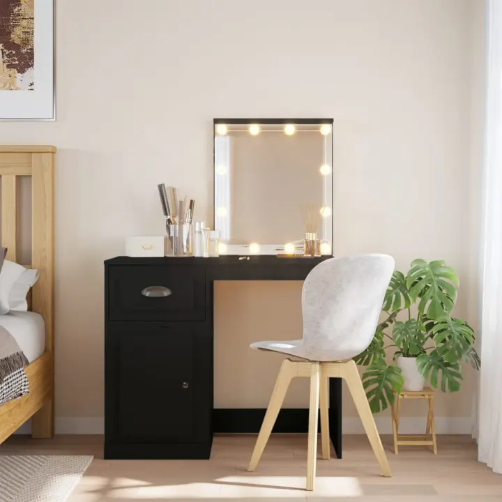 vidaXL Tocador con luces LED negro 90x42x132,5 cm - 1