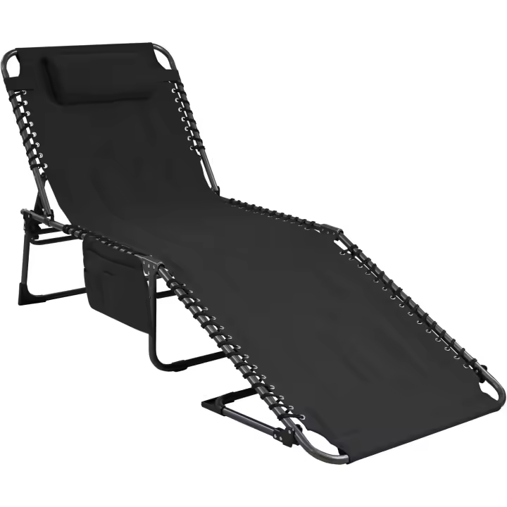 Tumbona de Camping Plegable, Acolchada, reposacabezas, Ajustable en 5 Posiciones, Bolsillo Lateral, hasta 150 kg, Estructura de Acero - 1