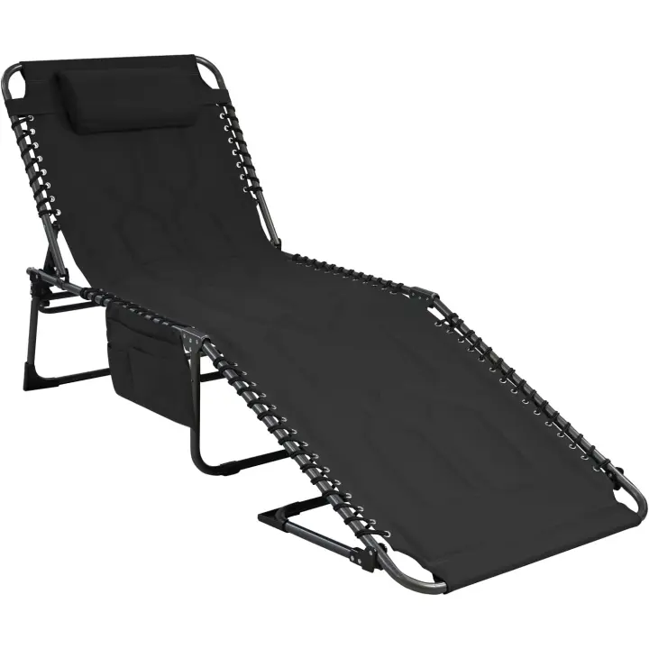 Tumbona de Camping Plegable, Acolchada, reposacabezas, Ajustable en 5 Posiciones, Bolsillo Lateral, hasta 150 kg, Estructura de Acero - 1