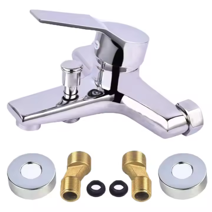 Grifo de Ducha Montado en la Pared de Cobre Mezclador de Agua Caliente y Fría para Baño y Tubo Material de Cobre Estilo de Manija de Palanca Cerámica Disco Válvulas Adecuado para Baño y Ducha - 1