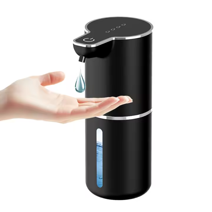 Dispensador de jabón automático de 400mL con sensor sin contacto - Montado en la pared, batería de litio recargable, carga USB, diseño moderno negro para baño y cocina, dispensador de jabón de baño - 1