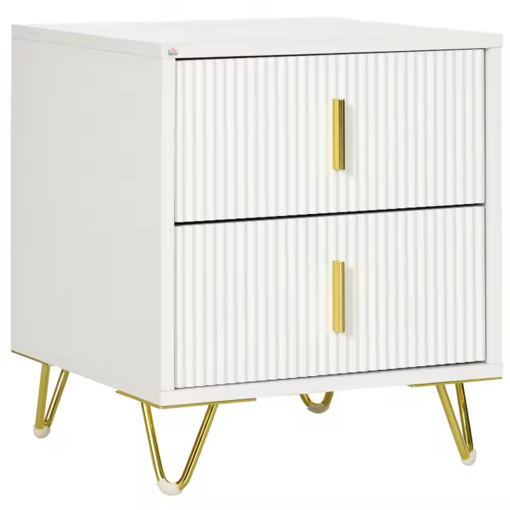 HOMCOM Mesita de Noche con 2 Cajones Mesilla de Noche Mesita Auxiliar con Patas de Metal para Salón Dormitorio Carga 40 kg 40x40x47 cm Blanco - 1