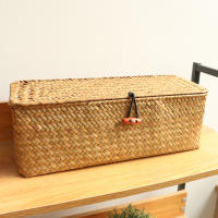 Cesta De Almacenamiento Tejida a Mano Con Tapa Para Ropa Y Polvo Caja Rectangular Organizador De Sundries Con 3 Secciones - details 5