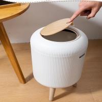 Cesta De Almacenamiento Redonda De Plástico Para Cocina Y Baño Con Tapa De Madera Granulo Contenedor Ecológico Para Basura - details 7