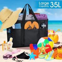 Bolsa de Playa extragrande con Cremallera, Malla, Gran capacidad, múltiples bolsos, color Negro - details 3