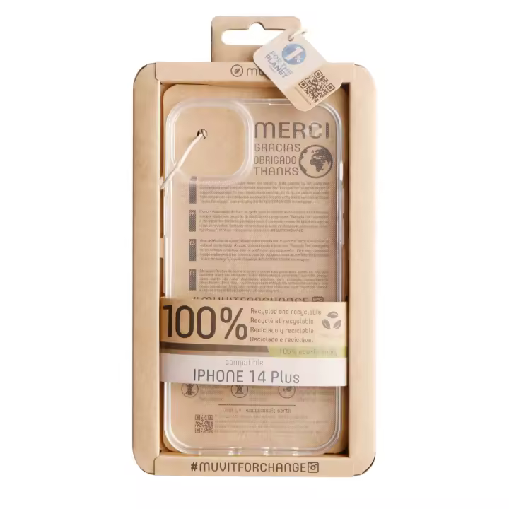 Muvit - Funda para iPhone 14 Plus MCCRS0336 transparente de materiales reciclados, protección contra caídas y rasguños con ajuste perfecto y acceso completo a puertos - 1
