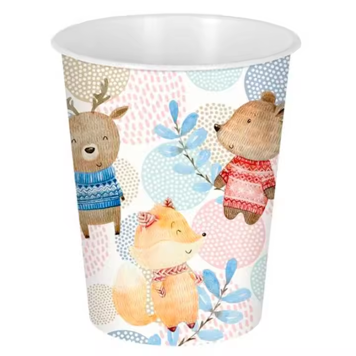 Tradineur - Papelera infantil de plástico decorada con animales, cubo de basura para estudio, dormitorio de niños (Bosque, 25,5 x 21,5 cm, 6 litros) - 1