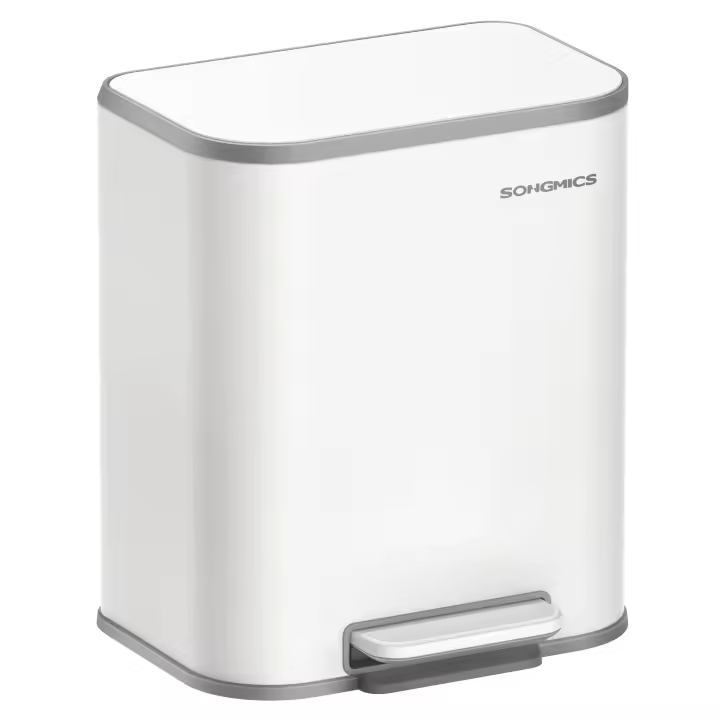 SONGMICS Cubo de Basura de Cocina, Cubo de Pedal 20 L, Cubo Basura de Acero, Tapa con Cierre Suave, Permanece Abierto, Cubo Interior, Pedal Antideslizante Ancho, Negro Tinta/ Plata Metálico/Blanco Nube - 1