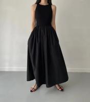 Nuevo Vestido Largo Elegante Y Sencillo Para Mujer En Color Negro Con Cuello Redondo Y Cintura Alta Estilo Temperamento Moda Casual De Verano - details 1