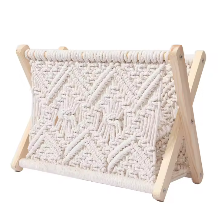 SOMY Cortina de puerta Revistero de cuerda de algodón tejido, estante de almacenamiento de madera, revistero creativo, libro de oficina, revistero, estante de piso (color: 1) Mosquitera - 1