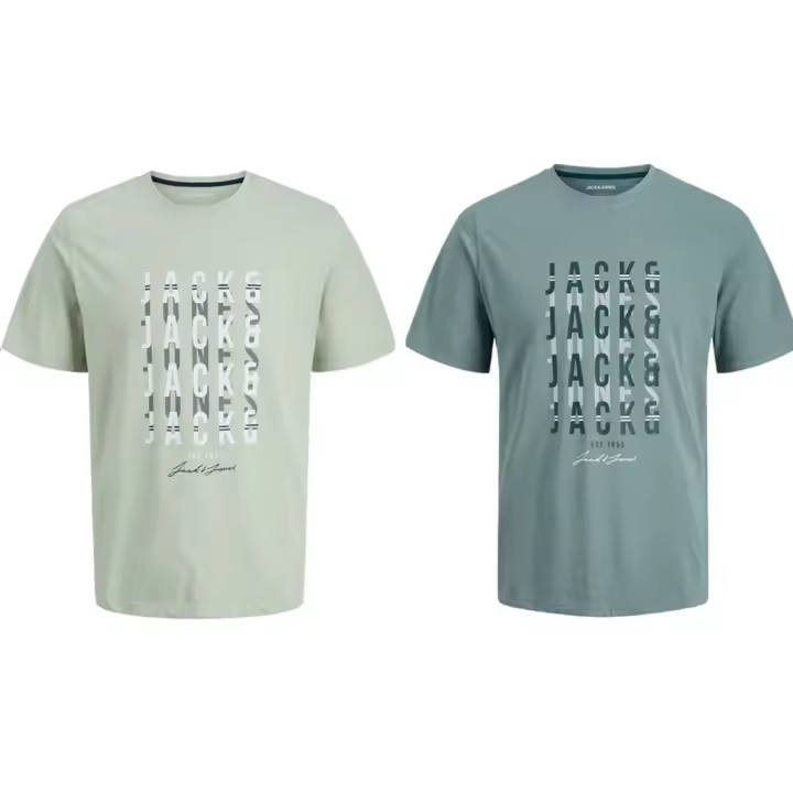 Jack & Jones SS25 Hombre Pack 2 Camisetas de Algodón Mod JJDELVIN logo estampado Moda Casual Informal REF 247813 - 1