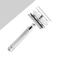 Cepillo De Barba De Seguro De Hoja Sola Premium Para Hombres Con Soporte Y 5 Hojas De Plata Doble Cuchilla De Afeitar De Aluminio Y Latón - details 4